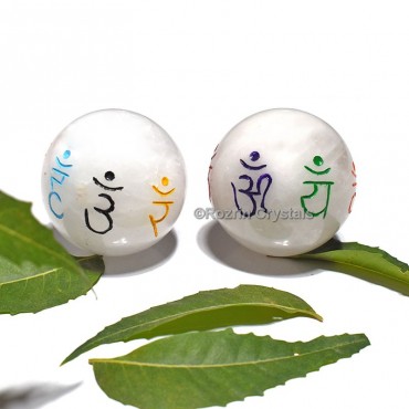 Crystal Quartz Chakra Sanskrit Engraved Ball
