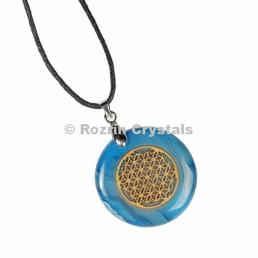 Blue Onyx Flower Of Life Pendant