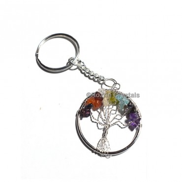 Chakra Tree Of Life Silver Keychain