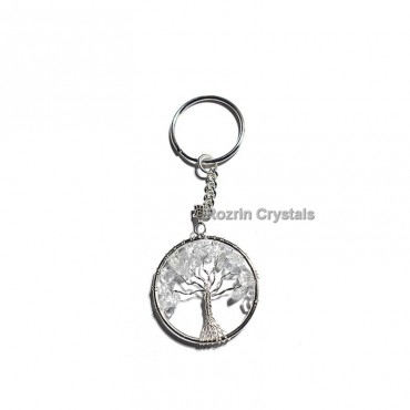 Crystal Quartz Tree Of Life Keychain