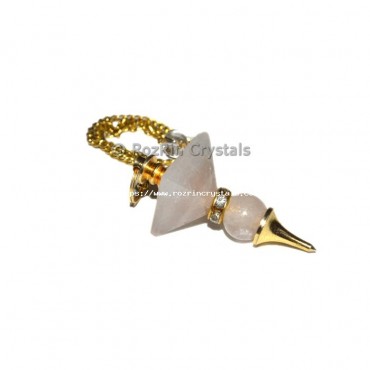 Rose Quartz Pyramid Ball Pendulums with Gold Chain