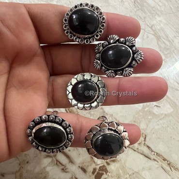 Black Agate Adjustable Ring