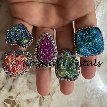 Mix Shape Titanium Druzy Adjustable Ring