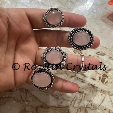 Womens Fashion Rose Quartz Adjustable Ring