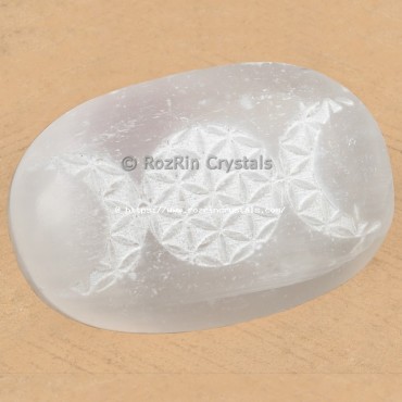 Selenite Trippal  moon with flower of life alm Stone