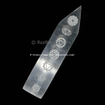 Etched Selenite Chakra Flate Wand