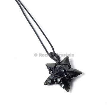 Black Obsidian Star with Cord Wrap Pendants