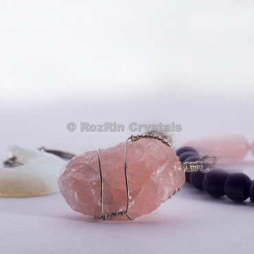 Rose Quartz Raw Wrap Pendants